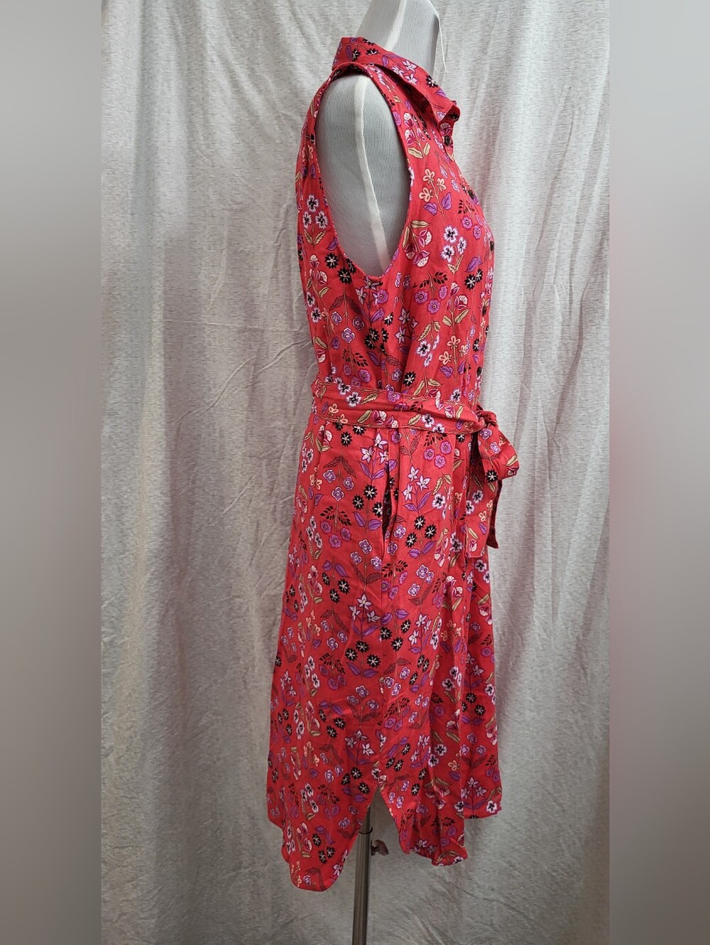 Ann Taylor Floral Linen Blend Sleeveless Shift Dress Red Purple Tie Size M New - Picture 4 of 12